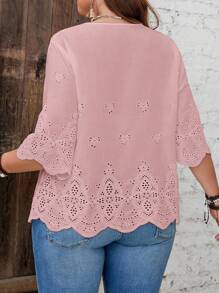 EMERY ROSE Blouse ample en couleur unie brodée et ajourée, style décontracté pour l'été