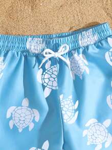 Traje de baño para niños con gráfico de tortuga y cintura con cordón - Multicolor - Ver 5