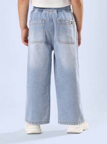 SUMWON Wide Leg Pull On Denim Jeans Comfortable Elastic Waist Casual Bottoms Perfect For School Play And Weekend Wear - Blue - View 2