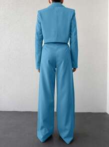SHEIN Cottnline Women Solid Color Blazer And Pants Suit - Baby Blue - View 2
