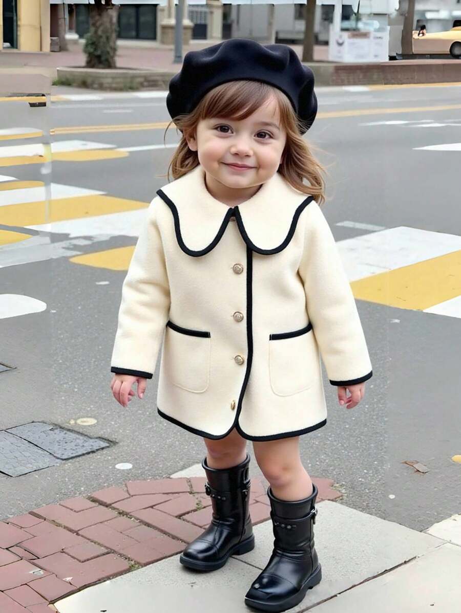 Souflis Souflis 女宝宝休闲时尚百搭复古优雅撞色外套夹克适合秋冬日常穿着