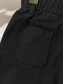 SHEIN Young Girl Casual Boho Holiday Paperback Waist Flat Pockets Wide Legs Jeans, Daily Fall Winter - Black - View 6