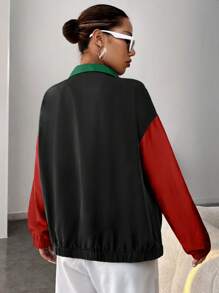 SHEIN EZwear 春季拼色落肩拉链夹克秋冬 - 彩色 - 查看 2