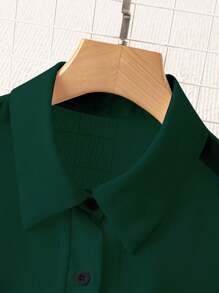 Franclia Camisa de cuello con color liso y transparente - Verde Oscuro - Ver 4