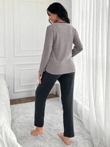 RueChic 100%Cotton Striped & Cartoon Graphic PJ Set - Baby Pink - View 2