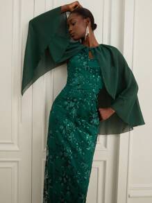 Zanirela Elegante vestido largo de gasa georgette bordado con cuentas de diseño por capas con cintura fruncida, estilo francés de lujo y elegancia para fiestas formales - Verde - Ver 3