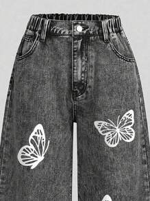 Sparklyn Teen Girl Clothes Teen Girl Casual Jeans, Sweet Butterfly Print Mid-Waist Washed Gray Wide Leg Loose Fit Denim Pants Baggy Jeans Teen Girls' Loose Fit Straight Leg Casual Jeans With Pockets Teen Girls Loose Fit Light Blue Wide Leg Jeans, Retro Baggy Style Teen Girls Loose Classic Casual Wide Leg Jeans Teenagers/Girls New Black & Gray Straight Leg All-Match Versatile Comfortable Wide Leg Jeans Fall Winter