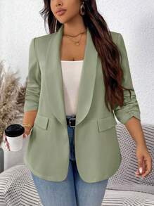 SHEIN Clasi 粉色加大码女士西装外套，优雅通勤和商务装，商务休闲女士绿色西装外套女士西装外套女士办公室穿着女士商务休闲上衣女士秋冬