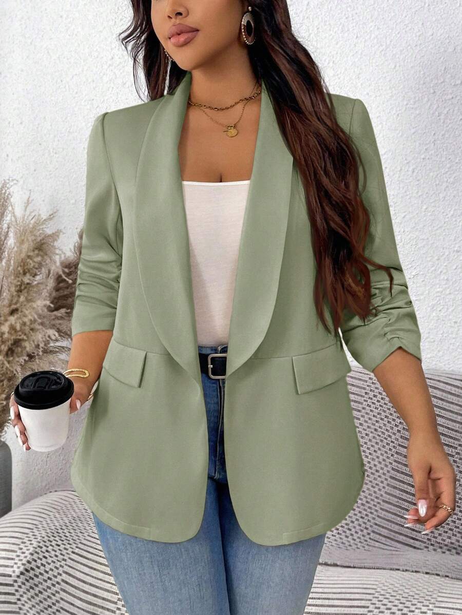 SHEIN Clasi 粉色加大码女士西装外套，优雅通勤和商务装，商务休闲女士绿色西装外套女士西装外套女士办公室穿着女士商务休闲上衣女士秋冬