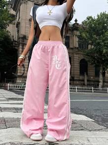 Coolane Women's Summer Concert Rave Festival Going Out Y2K Vintage Streetwear Graphics Pink Sportswear Wide Leg Pants - Pink - View 4