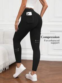 SHEIN PETITE Quần legging jean bó sát dệt kim dành cho nữ cỡ nhỏ - màu đen - Xem 2