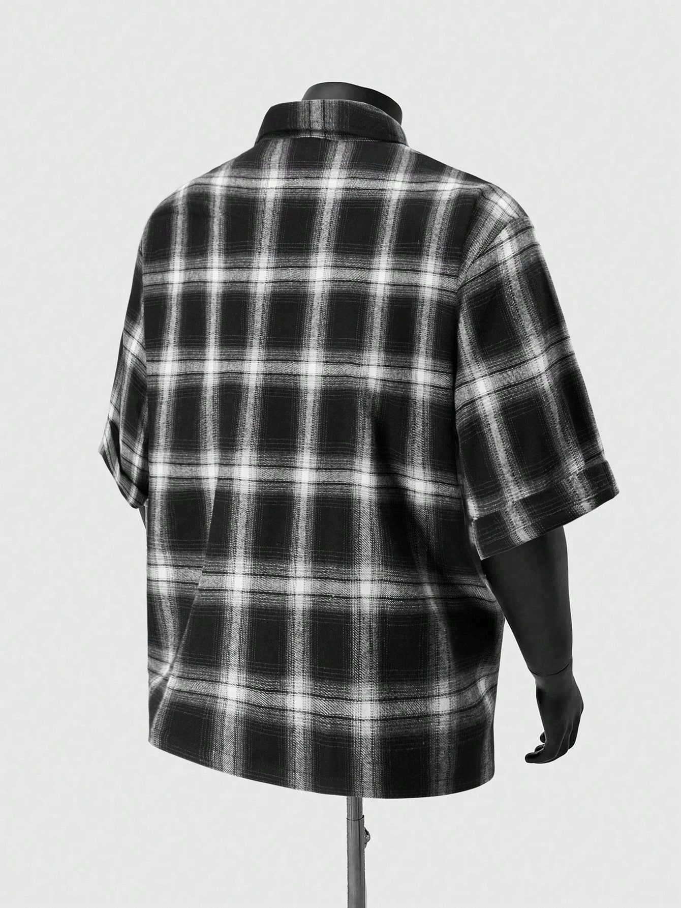 【DISCERNMENT】Suss grunge check shirt Womens Plaid Punk Shirt Checkered Studded Short Sleeve Shirt