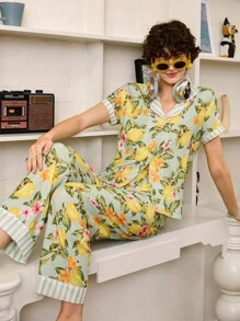 Bộ đồ ngủ tay ngắn họa tiết chanh dành cho nữ - Nhiều màu - Xem 6
