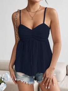 Breezaya 女士纯色多层荷叶边时尚吊带背心 - 寶藍色 - 查看 4