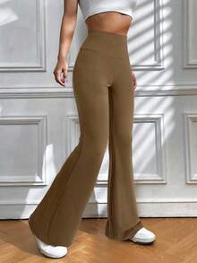 SHEIN EZwear 女士休闲运动喇叭裤，巧克力棕色 - 巧克力棕 - 查看 5