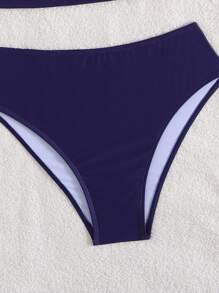 Swim Chiccia 2pcs Multi-Color Pattern Detachable Strap Ruched Top And Navy Blue Triangle Bottom Casual Vacation Party Holiday Women Tank Top Bikini Swimsuit Beach Outfit Set For Summer