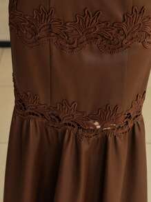 MOTF PREMIUM VESTIDO DE PU CON ENCAJE GUIPUR DE CONTRASTE - Marrón - Ver 3