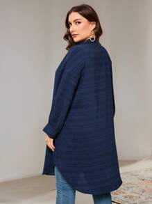 Veilorie Plus Size Women's Autumn Long Sleeve Button Half-Placket Long Loose Casual Shirt - Navy Blue - View 2