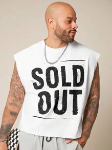 EASEVO Plus Size Men's Casual Knit Round Neck Letter Print Tank Top, Suitable For Summer - White - View 4