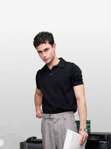 AKNOTIC Business Casual ملابس علوية كنزة رجالي بياقة طاقم، أكمام قصيرة ، لون أحادي ، صيفي ، للمدرسة - الأسود - مشاهدة 2