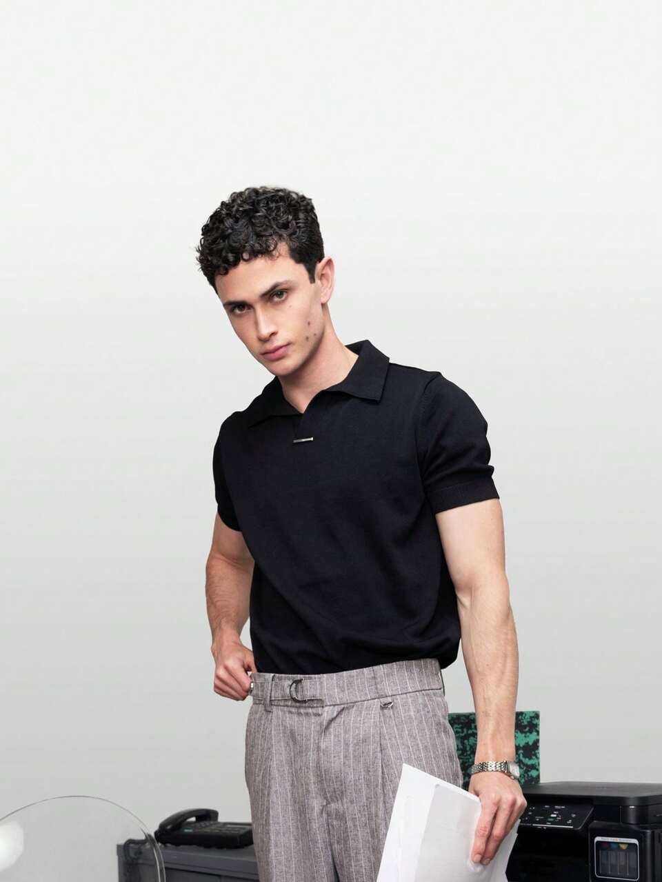 Men's Solid Color Crew Neck Short Sleeve Knit Top, Summer, School