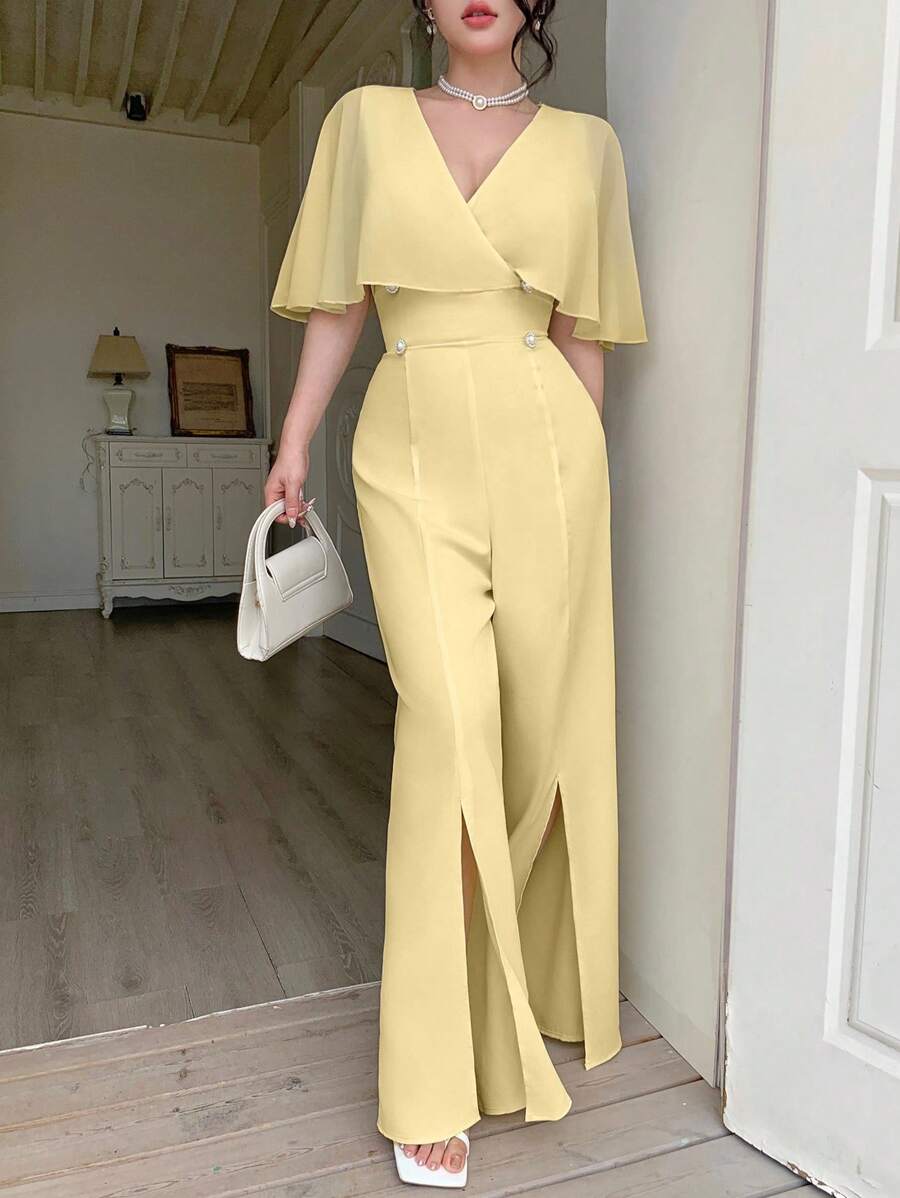 Modelyn Fashionable Minimalist Light Yellow Women's Jumpsuit - Yellow - View 1