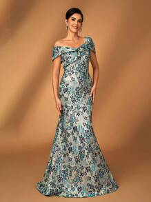 Serin Váy đuôi cá hoa 3D tay áo bằng vải satin Jacquard sang trọng thanh lịch, thích hợp cho tiệc cưới, tiệc độc thân, kỳ nghỉ, vũ hội, dạ hội, váy dạ hội cho mẹ cô dâu - Nhiều màu - Xem 7