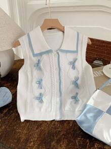 Comfortcana 大码女式针织蝴蝶结开衫背心，休闲简约时尚百搭，春/秋/夏 - 彩色 - 查看 6