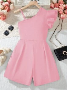 1pc Teen GirlOblique Shoulder Romper Playsuit, Casual Jumpsuit For Summer