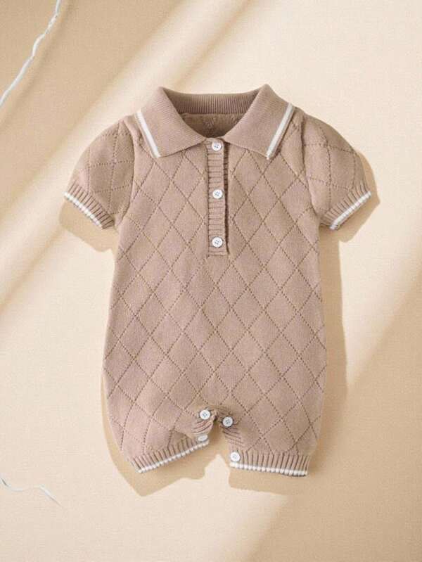Souflis Souflis Baby Boys Sweater Short Sleeve Romper Collared Casual Solid Color Elegant British Style Fashionable Adorable Suitable For Daily Outings Autumn Winter Warm Blue Casual Versatile Suitable For Autumn Winter Indoor And Outdoor Holiday Scenarios