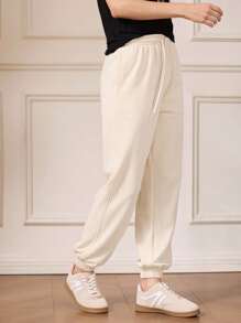 Briarwyn Fall And Winter Clothes Women's Old Money Style Women Casual Drawstring Waist Tapered Sports Pants, Beige,Back To School,Tracksuit - Apricot - View 5