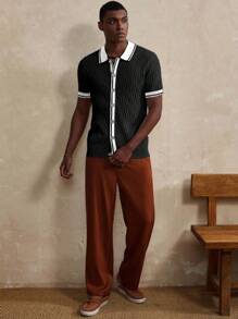 Manfinity Homme 休闲宽松简约拼色短袖男士针织毛衣 - 黑色 - 查看 6