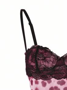 INAWLY 女式春季新款豹纹撞色蕾丝吊带背心和睡裤（松紧腰）