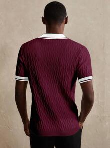 Manfinity Homme Men's Contrast Color Patchwork Short Sleeve Knit Top - Burgundy - View 2