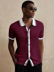 Manfinity Homme Men's Contrast Color Patchwork Short Sleeve Knit Top - Burgundy - View 4