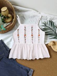 SHEIN Tween Girls' Flower Embroidery & Lace Patchwork Cami Top