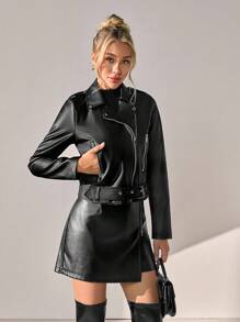 CLARA VERO Women Solid Color Pocket And Zipper Detailed Jackets - Black - View 3