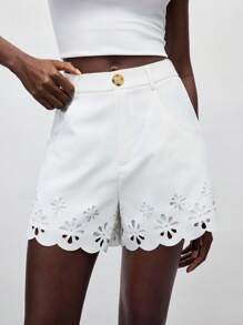 Maija Białe, haftowane szorty w kształcie litery A z kieszeniami, jesienna odzież damska w stylu boho, styl rustykalny, moda sztokholmska, odpowiednie na randki, wyjścia, lotniska i podróże - Biały - Zobacz 3