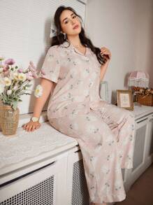 CottageSlumber CottageSlumber Plus Size Romantic Daisy Floral Print Top & Pants Pajama Set
