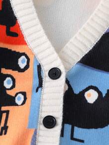 Chaqueta de punto de niña con estampado de grafiti de bloque de color - Multicolor - Ver 3