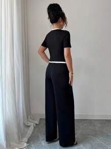 Elenzga A Two Pieces Set For Elegant Summer Vacation And Commuting For Ladies - Black - View 2