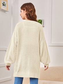 SHEIN Girls' Long Sleeve Oversized V-Neck Knitted Cardigan,In Fall/Winter - Apricot - View 2