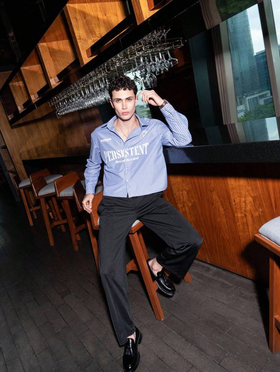 SHEIN X ELOISA & ORSON AKNOTIC Business Casual Slim Fit Men Long Casual Flared Pants, Suitable For Daily Wear