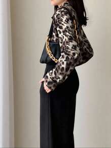 Leopard Print Short Lightweight Cardigans For Women, Thin Long Sleeve Sun Protection Jacket Fall Cloth For Women