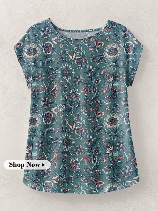 Rusticease Camisa de mujer de cuello redondo con diseño minimalista y de paisaje de verano, adecuada para el verano