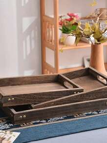 1 件木制托盘，矩形木制嵌套托盘，装饰性托盘拼盘，适合床上早餐、午餐、晚餐、露台、脚凳、咖啡桌、派对、盂兰盆节 - 紫紅色 - 查看 4