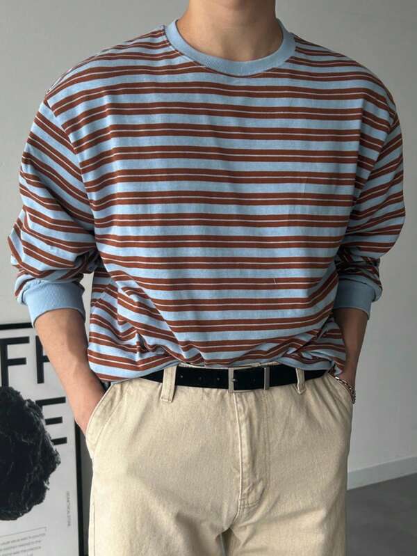 DAZY Men's Casual Striped Long Sleeve T-Shirt For Spring & Autumn