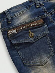 ROMWE J-Fashion Y2K Gyaru 原宿低腰豹纹复古紧身超低腰女式牛仔裤 - 藍色 - 查看 4