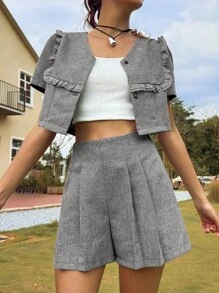 Jouncy 2 件套女士时尚西装外套套装，高端学院风，夏季 - 深灰色 - 查看 1