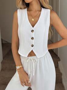 SHEIN LUNE Boho Women Clothing Spring Break Tops Women's Organic Cotton White Tank Top & Vest, Spring